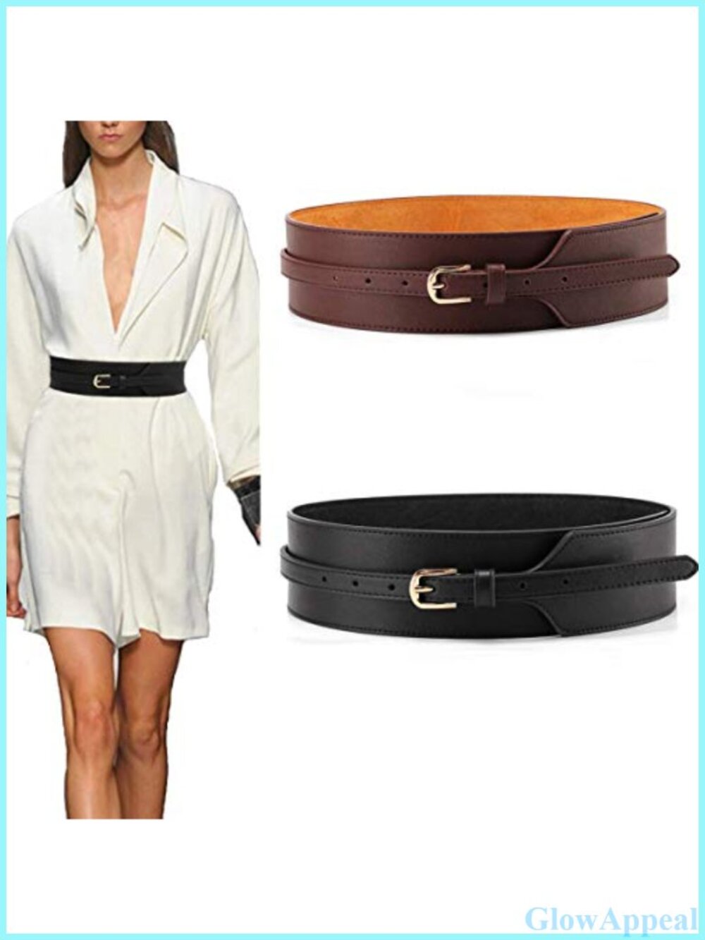 Women's Wide Knotted PU Leather Belt Set with Gold D-Ring Buckle